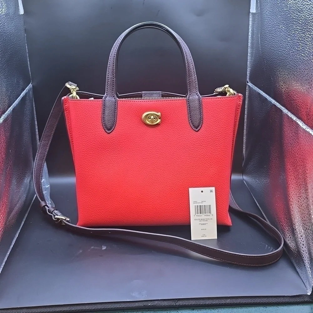 NWT Coach Willow 24 Leather Tote with Strap Red and Dustbag